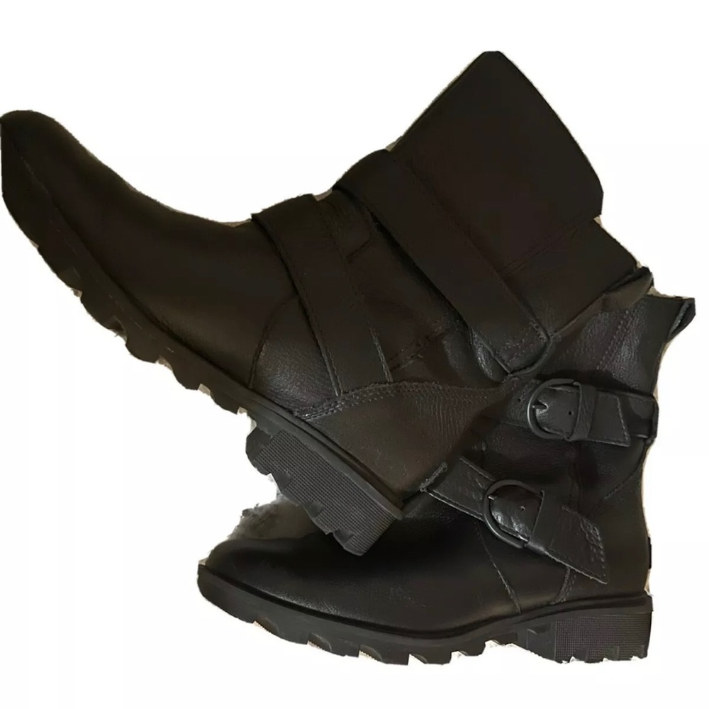 Sorel Women's Phoenix Black Leather Buckle Boots 8.5